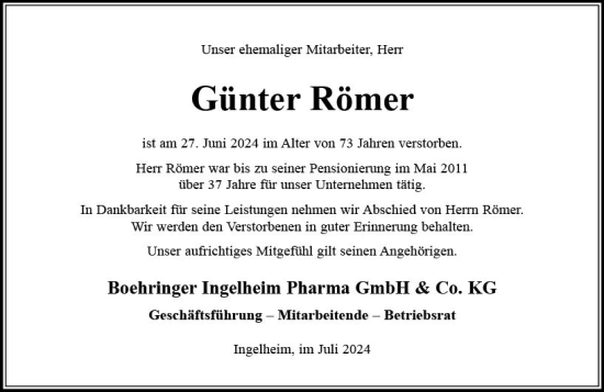 Traueranzeige von Günter Römer von Allgemeine Zeitung Rheinhessen-Nahe