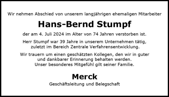 Traueranzeige von Hans-Bernd Stumpf von Darmstädter Echo