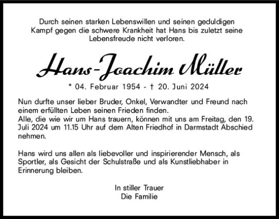 Traueranzeige von Hans-Joachim Müller von Darmstädter Echo