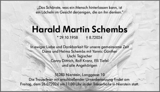 Traueranzeige von Harald Martin Schembs von Allgemeine Zeitung Mainz