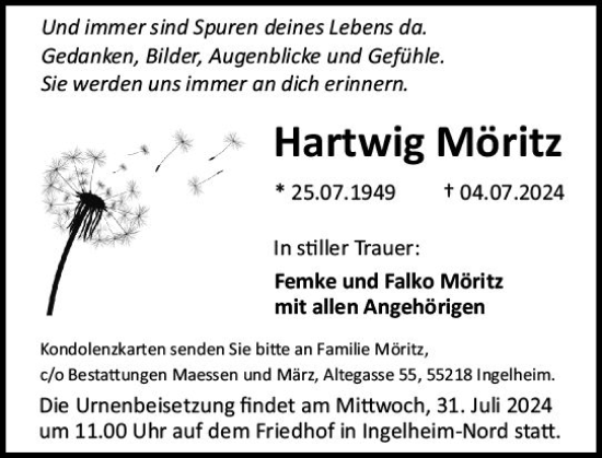 Traueranzeige von Hartwig Möritz von Allgemeine Zeitung Rheinhessen-Nahe
