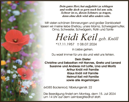 Traueranzeige von Heidi Keil von Odenwälder Echo