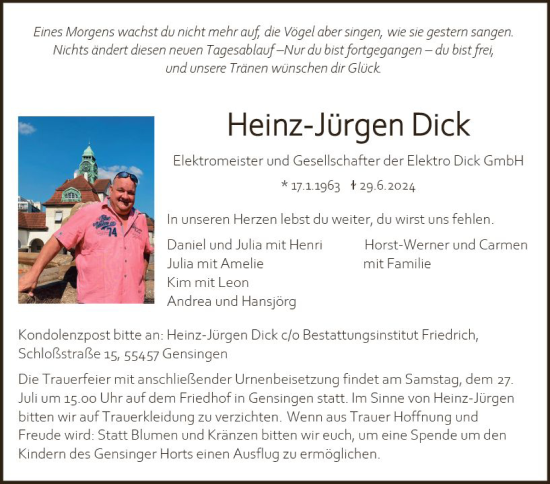 Traueranzeige von Heinz-Jürgen Dick von Allgemeine Zeitung Rheinhessen-Nahe