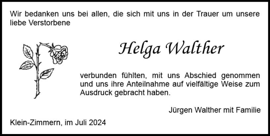 Traueranzeige von Helga Walther von Darmstädter Echo