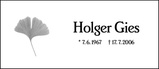 Traueranzeige von Holger Gies von Wiesbadener Kurier