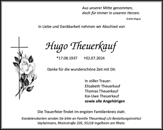 Traueranzeige von Hugo Theuerkauf von Allgemeine Zeitung Rheinhessen-Nahe