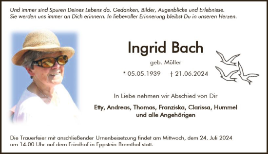Traueranzeige von Ingrid Bach von Camberger Anzeiger