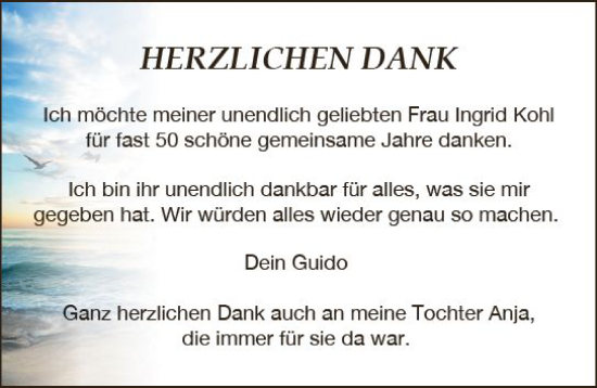 Traueranzeige von Ingrid Kohl von Allgemeine Zeitung Mainz