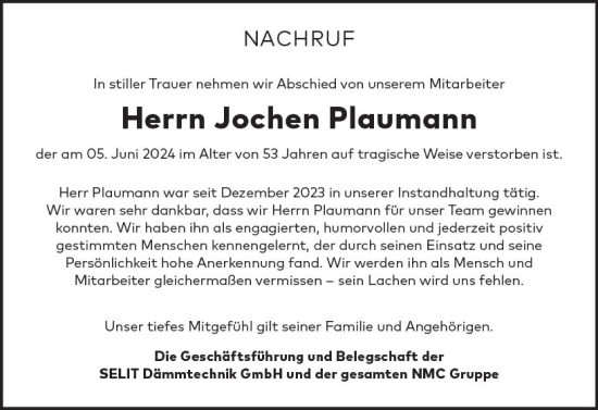 Traueranzeige von Jochen Plaumann von Allgemeine Zeitung Alzey