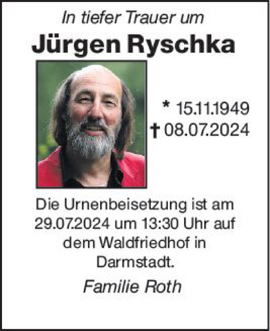 Traueranzeige von Jürgen Ryschka von Darmstädter Echo