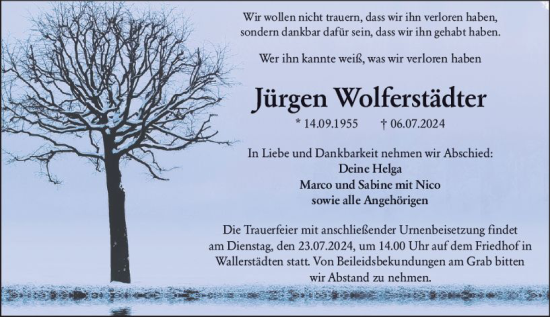 Traueranzeige von Jürgen Wolferstädter von Groß-Gerauer Echo