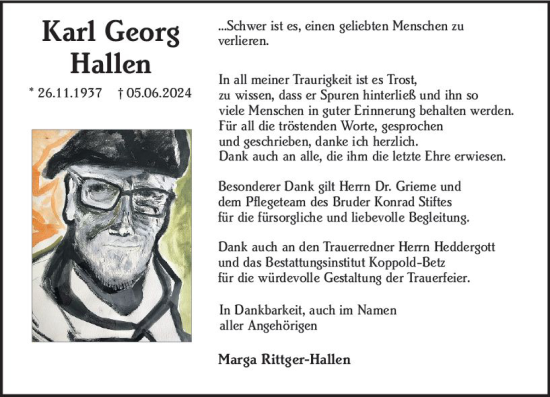 Traueranzeige von Karl Georg Hallen von Allgemeine Zeitung Mainz