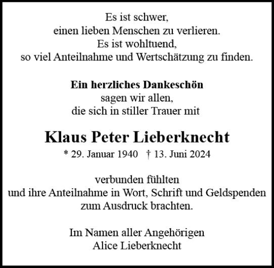 Traueranzeige von Klaus Peter Lieberknecht von Rüsselsheimer Echo