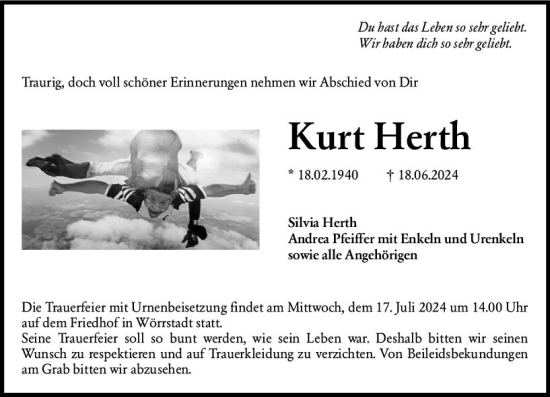 Traueranzeige von Kurt Herth von Allgemeine Zeitung Mainz
