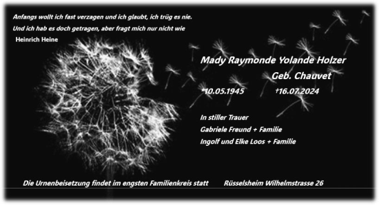 Traueranzeige von Mady Raymonde Yolande Holzer von Rüsselsheimer Echo