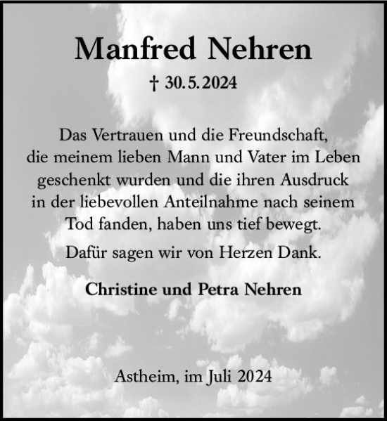 Traueranzeige von Manfred Nehren von Rüsselsheimer Echo
