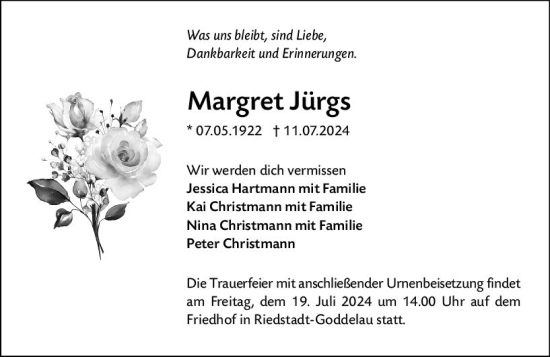 Traueranzeige von Margret Jürgs von Groß-Gerauer Echo