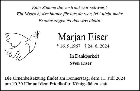 Traueranzeige von Marjan Eiser von Rüsselsheimer Echo