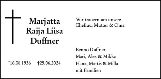 Traueranzeige von Marjetta Duffner von Groß-Gerauer Echo