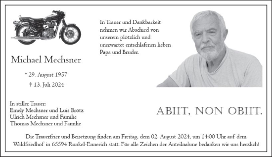 Traueranzeige von Michael Mechsner von Allgemeine Zeitung Alzey