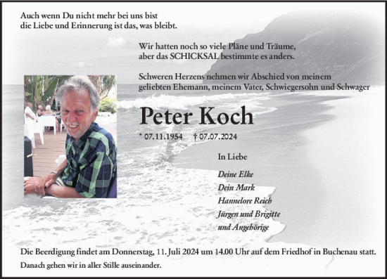 Traueranzeige von Peter Koch von Hinterländer Anzeiger