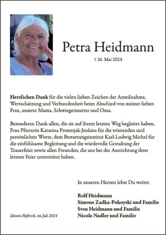Traueranzeige von Petra Heidmann von Idsteiner Land/Untertaunus