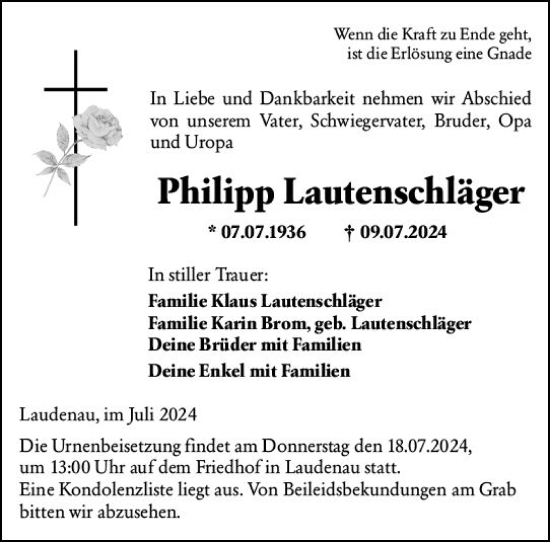 Traueranzeige von Philipp Lautenschläger von Odenwälder Echo