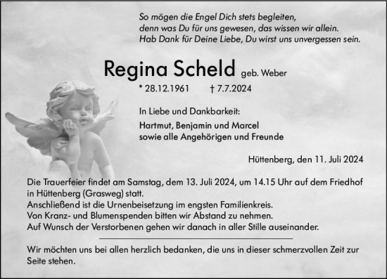 Traueranzeige von Regina Scheld von Wetzlarer Neue Zeitung