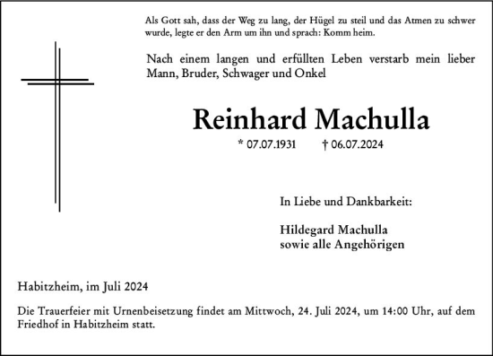 Traueranzeige von Reinhard Machulla von Darmstädter Echo