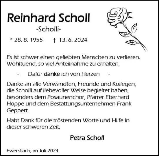 Traueranzeige von Reinhard Scholl von Dill Block