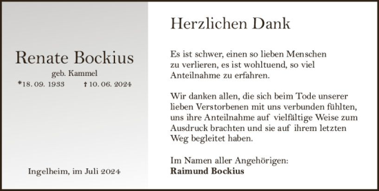 Traueranzeige von Renate Bockius von Allgemeine Zeitung Rheinhessen-Nahe