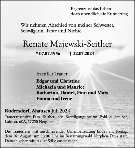 Traueranzeige von Renate Majewski-Seither von Weilburger Tageblatt