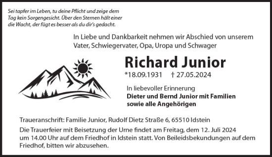 Traueranzeige von Richard Junior von Idsteiner Land/Untertaunus