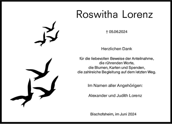 Traueranzeige von Roswitha Lorenz von Rüsselsheimer Echo