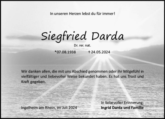 Traueranzeige von Siegfried Darda von Allgemeine Zeitung Rheinhessen-Nahe