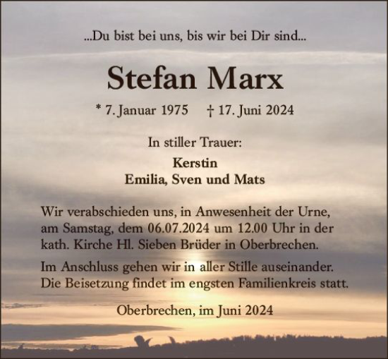 Traueranzeige von Stefan Marx von Camberger Anzeiger