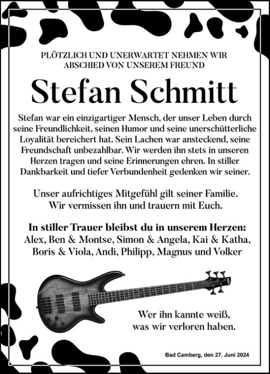 Traueranzeige von Stefan Schmitt von Camberger Anzeiger