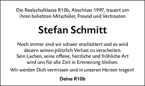 Traueranzeige von Stefan Schmitt von Camberger Anzeiger