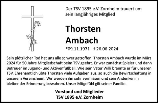 Traueranzeige von Thorsten Ambach von Allgemeine Zeitung Mainz