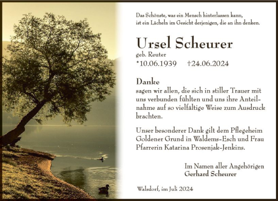 Traueranzeige von Ursel Scheurer von Camberger Anzeiger