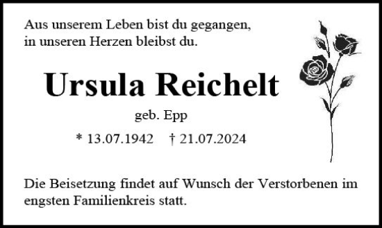 Traueranzeige von Ursula Reichelt von Allgemeine Zeitung Mainz