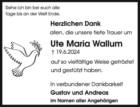 Traueranzeige von Ute Wallum von Darmstädter Echo
