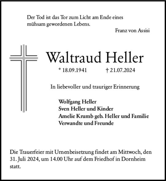 Traueranzeige von Waltraud Heller von Groß-Gerauer Echo