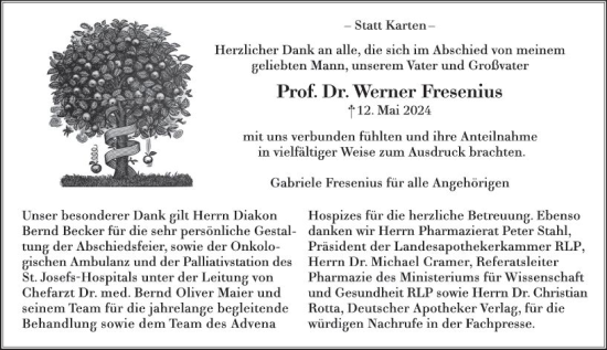 Traueranzeige von Werner Fresenius von Wiesbadener Kurier