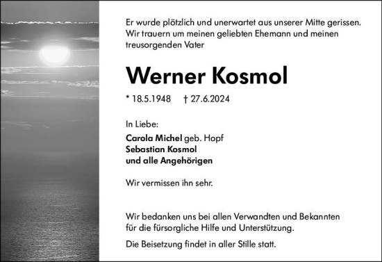 Traueranzeige von Werner Kosmol von Wetzlarer Neue Zeitung