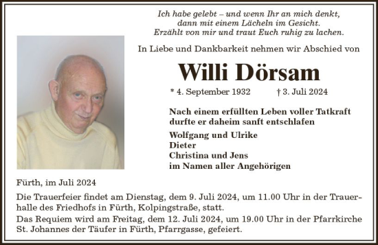 Traueranzeige von Willi Dörsam von Starkenburger Echo