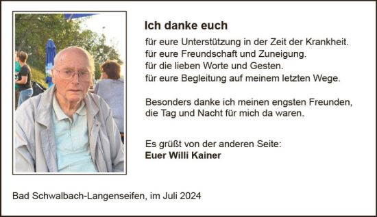 Traueranzeige von Willi Kainer von Idsteiner Land/Untertaunus