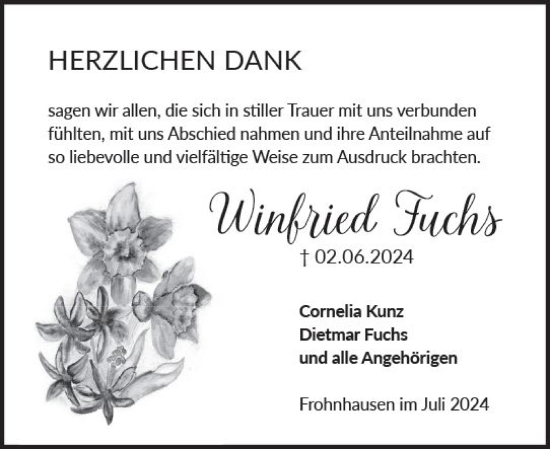 Traueranzeige von Winfried Fuchs von Dill Block