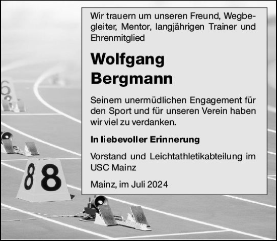 Traueranzeige von Wolfgang Bergmann von Allgemeine Zeitung Mainz