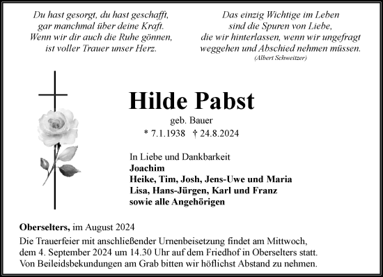 Traueranzeige von Hilde Pabst von Camberger Anzeiger